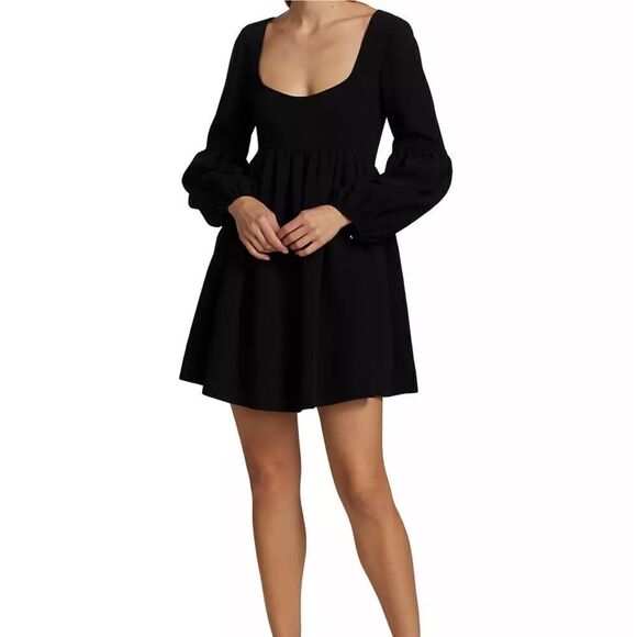 Cinq a Sept Dorina Black Long Puff Sleeve Scoop Neck Mini Dress Size 2 NWT $465 - Picture 2 of 5